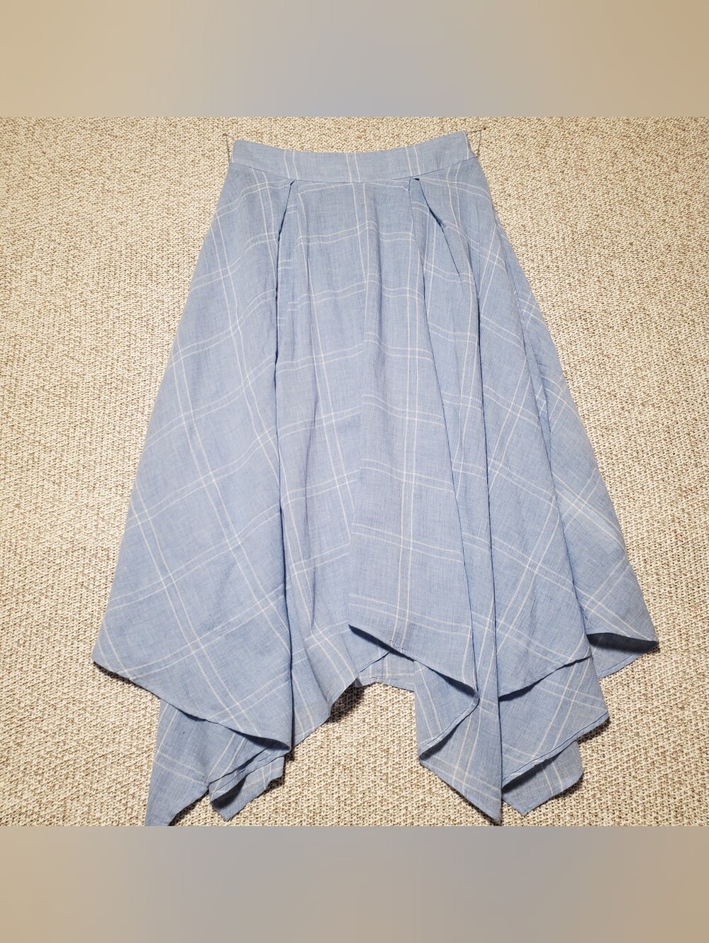 Zara Light Blue Plaid Asymmetrical Handkerchief Hem Skirt